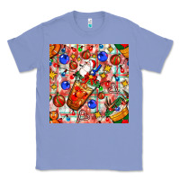 Colony Blue christmas coffee cups ornaments and lights with diamond plaid seamless Classic Tee - BundleAndBundleShop