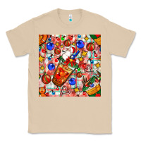 Mushroom christmas coffee cups ornaments and lights with diamond plaid seamless Classic Tee - BundleAndBundleShop