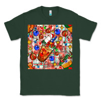 Sports Green christmas coffee cups ornaments and lights with diamond plaid seamless Classic Tee - BundleAndBundleShop