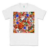 White christmas coffee cups ornaments and lights with diamond plaid seamless Classic Tee - BundleAndBundleShop
