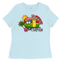 Baby Blue summer camping Ladies Tee - CowhideDigitalArt