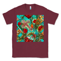 Burgundy faith coffee cup and cross with leopard and roses seamless pattern bbs Classic Tee - BundleAndBundleShop