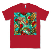 Red faith coffee cup and cross with leopard and roses seamless pattern bbs Classic Tee - BundleAndBundleShop