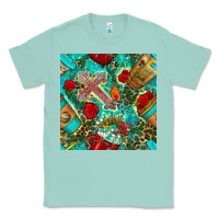 Seafoam faith coffee cup and cross with leopard and roses seamless pattern bbs Classic Tee - BundleAndBundleShop