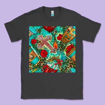 Faith Coffee Cup And Cross With Leopard And Roses Seamless Pattern Bbs Classic Tee Designed By Bundleandbundleshop