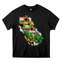 Black California Map Sunflower Cactus Serape Heavy Core Tee - RanaPortraitStore