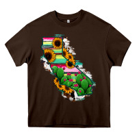 Chocolate Brown California Map Sunflower Cactus Serape Heavy Core Tee - RanaPortraitStore