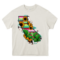Cream California Map Sunflower Cactus Serape Heavy Core Tee - RanaPortraitStore