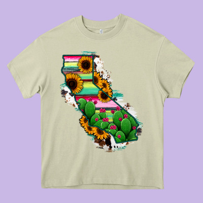 California Map Sunflower Cactus Serape Heavy Core Tee Designed By Ranaportraitstore