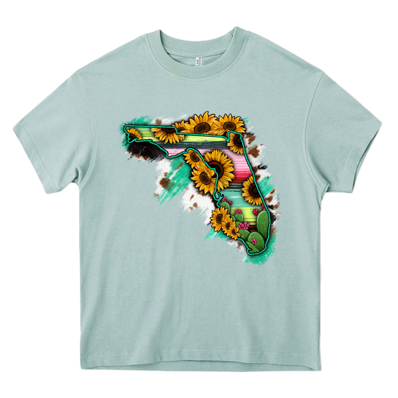 Florida Map Sunflower Cactus Serape Heavy Core Tee by RanaPortraitStore | Teevron