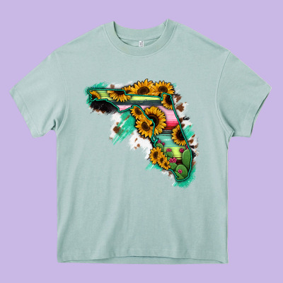 Florida Map Sunflower Cactus Serape Heavy Core Tee Designed By Ranaportraitstore