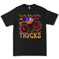 Black Easily Distracted By Trucks Premium Tee - CowhideDigitalArt