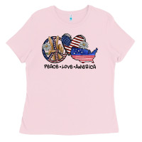 Bubblegum Pink peace love america Ladies Tee - SublimationCraftShop