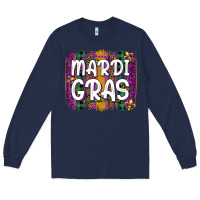 Navy mardi gras fleur de lis brush stroke Long Sleeve Tee - Artiststas