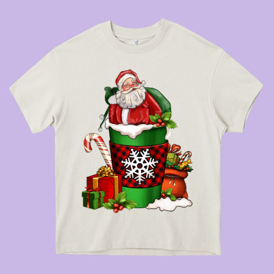 Christmas Santa Claus Coffee Cup Heavy Core Tee Designed By Fadigitalartstudio