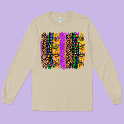 Mardi Gras Fleur De Lis And Beads Brush Stroke Long Sleeve Tee Designed By Artiststas