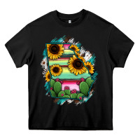 Black Georgia Map Sunflower Cactus Serape Heavy Core Tee - RanaPortraitStore
