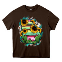 Chocolate Brown Georgia Map Sunflower Cactus Serape Heavy Core Tee - RanaPortraitStore