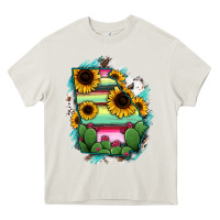 Cream Georgia Map Sunflower Cactus Serape Heavy Core Tee - RanaPortraitStore