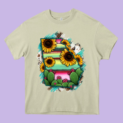 Georgia Map Sunflower Cactus Serape Heavy Core Tee Designed By Ranaportraitstore