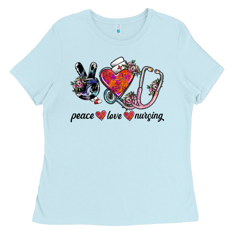 Peace Love Nursing Ladies Tee by SublimationCraftShop | Teevron