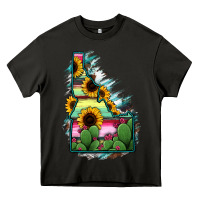 Asphalt Idaho Map Sunflower Cactus Serape Heavy Core Tee - RanaPortraitStore