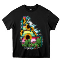 Black Idaho Map Sunflower Cactus Serape Heavy Core Tee - RanaPortraitStore