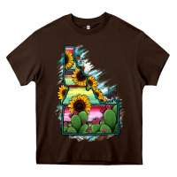 Chocolate Brown Idaho Map Sunflower Cactus Serape Heavy Core Tee - RanaPortraitStore