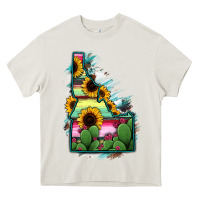 Cream Idaho Map Sunflower Cactus Serape Heavy Core Tee - RanaPortraitStore