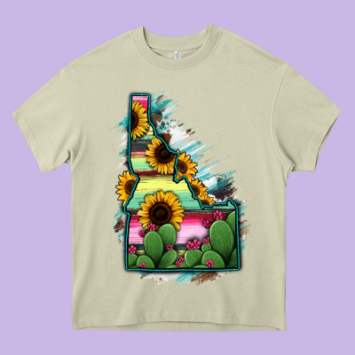 Idaho Map Sunflower Cactus Serape Heavy Core Tee Designed By Ranaportraitstore