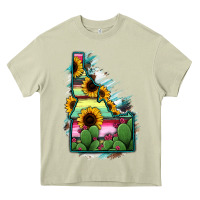Mossy Idaho Map Sunflower Cactus Serape Heavy Core Tee - RanaPortraitStore