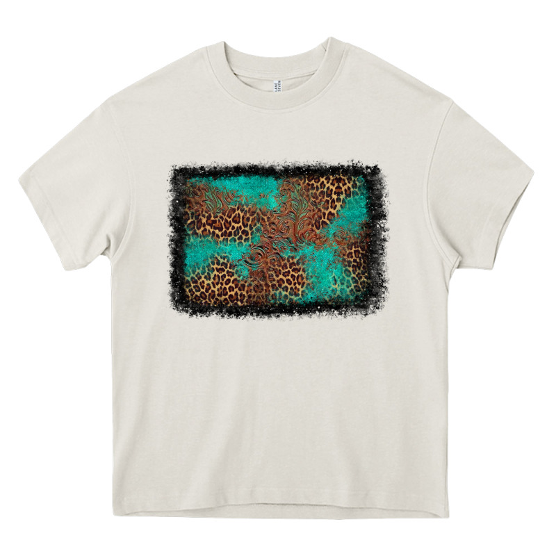 Western Leopard Turquoise Glitter Tooled Leather Heavy Core Tee by FaDigitalArtStudio | Teevron