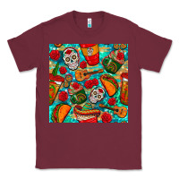 Burgundy hispanic heritage month coffee cups and taco with glitter and leopard  Classic Tee - BundleAndBundleShop