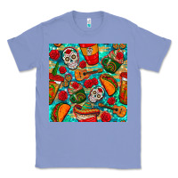 Colony Blue hispanic heritage month coffee cups and taco with glitter and leopard  Classic Tee - BundleAndBundleShop