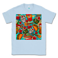 Dusty Blue hispanic heritage month coffee cups and taco with glitter and leopard  Classic Tee - BundleAndBundleShop