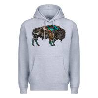 Heather Grey cowhide bison Premium Hoodie - RanaPortraitStore