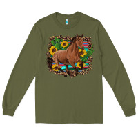 Army Green western horse cactus sunflowers serape leopard  turquoise wooden Long Sleeve Tee - Artiststas