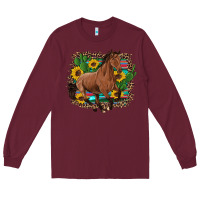 Burgundy western horse cactus sunflowers serape leopard  turquoise wooden Long Sleeve Tee - Artiststas