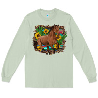 Matcha western horse cactus sunflowers serape leopard  turquoise wooden Long Sleeve Tee - Artiststas