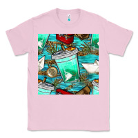 Bubblegum Pink fish coffee cups and reeds with paper boat and leopard lake seamless p Classic Tee - BundleAndBundleShop