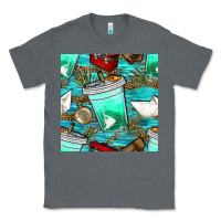 Charcoal Heather fish coffee cups and reeds with paper boat and leopard lake seamless p Classic Tee - BundleAndBundleShop