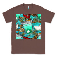 Chestnut fish coffee cups and reeds with paper boat and leopard lake seamless p Classic Tee - BundleAndBundleShop