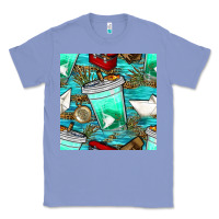 Colony Blue fish coffee cups and reeds with paper boat and leopard lake seamless p Classic Tee - BundleAndBundleShop