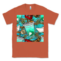Copper fish coffee cups and reeds with paper boat and leopard lake seamless p Classic Tee - BundleAndBundleShop