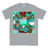 Heather Grey fish coffee cups and reeds with paper boat and leopard lake seamless p Classic Tee - BundleAndBundleShop