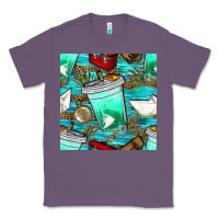 Lavender fish coffee cups and reeds with paper boat and leopard lake seamless p Classic Tee - BundleAndBundleShop