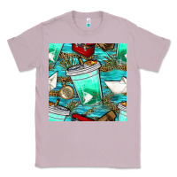 Lilac fish coffee cups and reeds with paper boat and leopard lake seamless p Classic Tee - BundleAndBundleShop