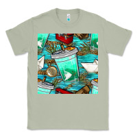 Matcha fish coffee cups and reeds with paper boat and leopard lake seamless p Classic Tee - BundleAndBundleShop
