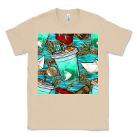 Mushroom fish coffee cups and reeds with paper boat and leopard lake seamless p Classic Tee - BundleAndBundleShop