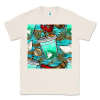 Natural fish coffee cups and reeds with paper boat and leopard lake seamless p Classic Tee - BundleAndBundleShop